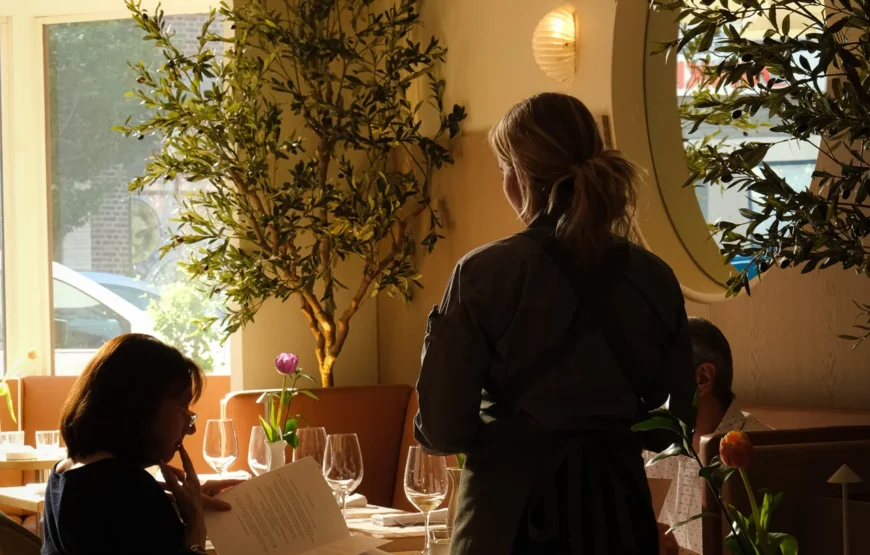 Guests dining inside Clementina Montclair, an Italian restaurant on Valley Road in Upper Montclair known for handmade pasta and Marche-region cuisine.