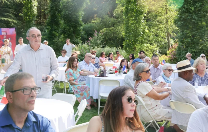 Guests gather at the Bastille Day Garden Party at Kip's Castle in Verona, New Jersey.