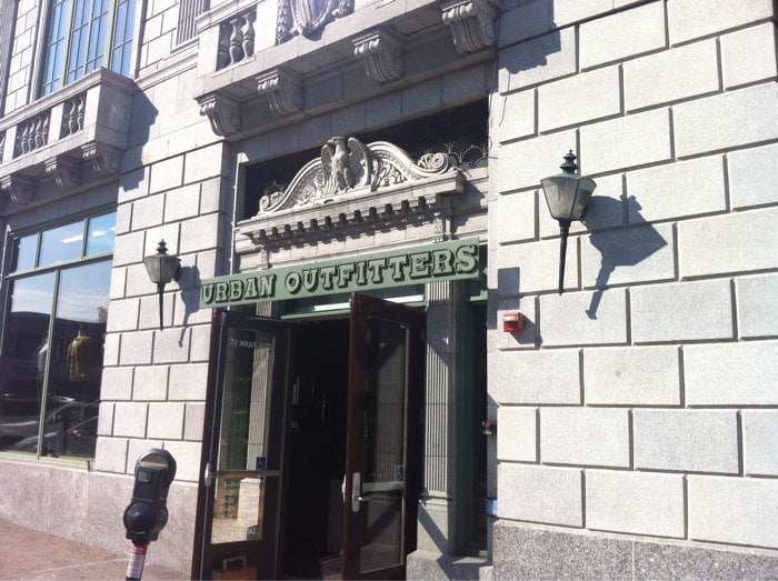 Exterior of the former Urban Outfitters store at 20 South Park Street in downtown Montclair, New Jersey.