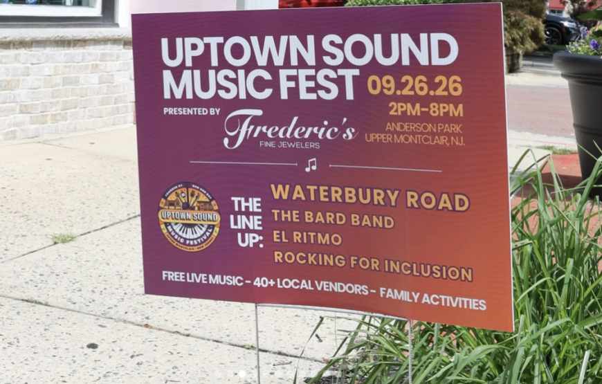 Uptown Sound Music Fest yard sign advertising the Sept. 26 festival in Anderson Park, Upper Montclair